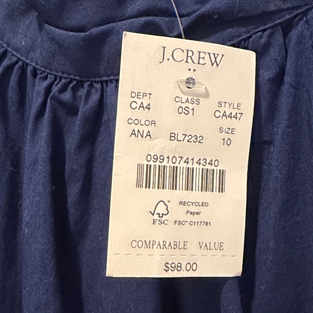 J.Crew Dress Size 10 Navy Halter Midi Tiered Pockets Cotton Elastane - Picture 3 of 3